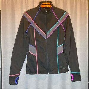 Fila Women's Black Jacket with Colorful Geometric Lines